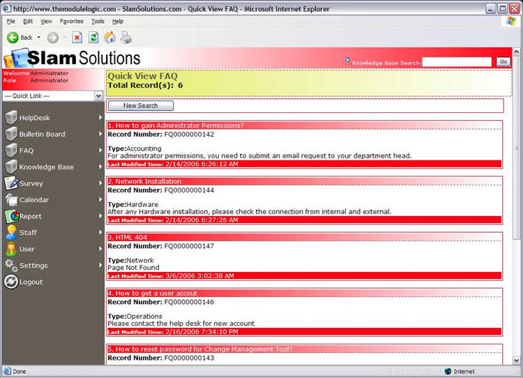 Help Desk Software - Screenshot of FAQ View