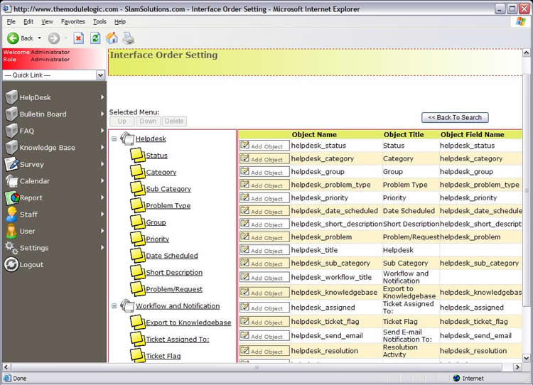 Help Desk Software - Screenshot of Settings Tool