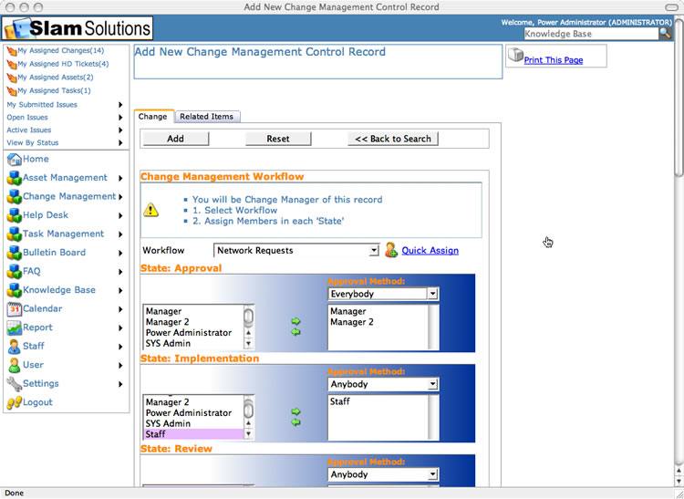 SLAM Change Management Software - Submit Change