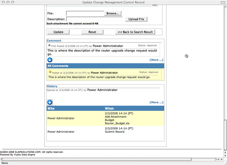 SLAM Change Managment Software - View History