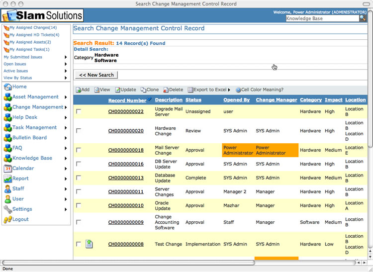 SLAM Change Managment Software - Change Find Form